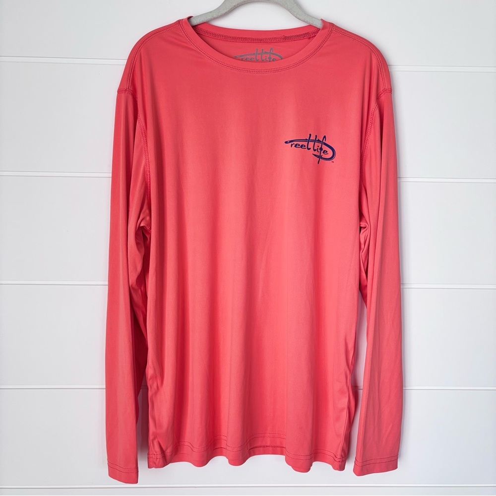 Reel Life Coral Orange Long Sleeve Sun Boating Beach Shirt Size Large
